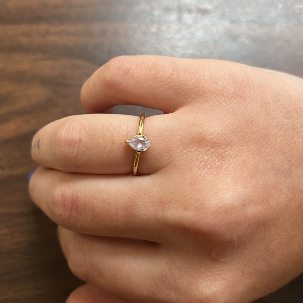 Gold plated pear shaped stone ring